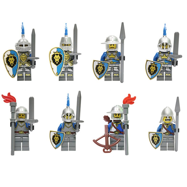 Set 8 Figurine Cavaler Medieval, Albastru, 4.5cm