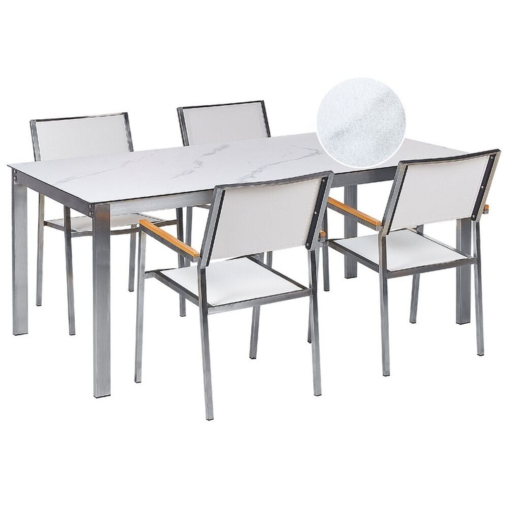 Set de gradina din sticla calita alba 4 locuri 180 cm COSOLETO