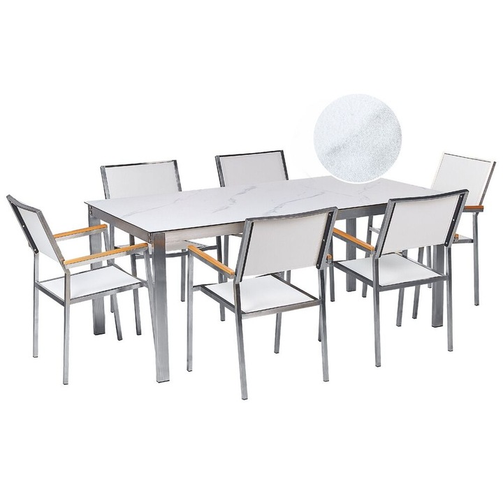 Set de gradina din sticla calita alba 6 locuri 180 cm COSOLETO