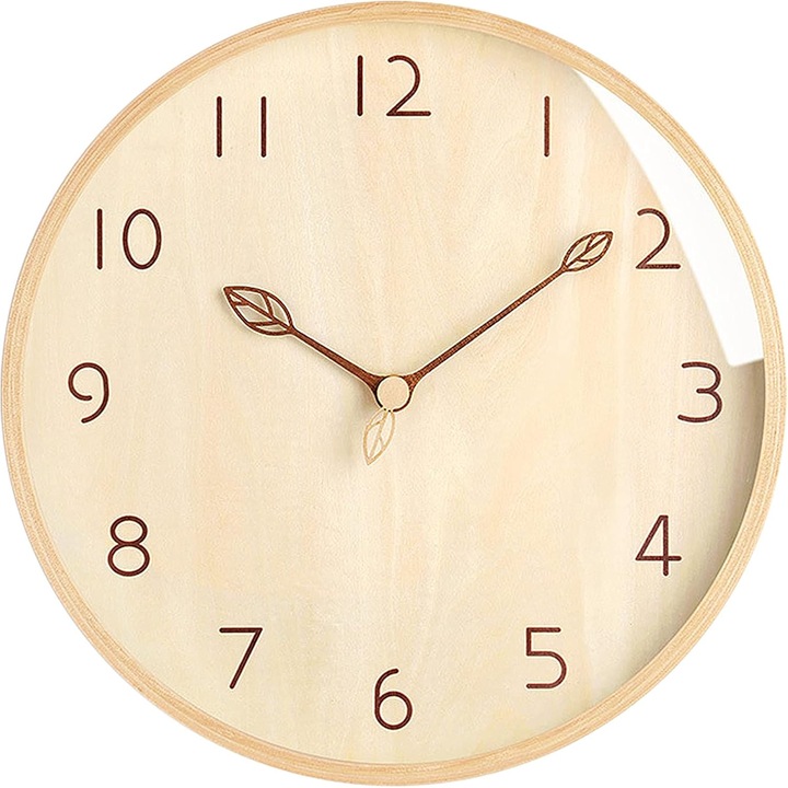 Ceas de perete din lemn, 30cm, design modern, miscare silentioasa