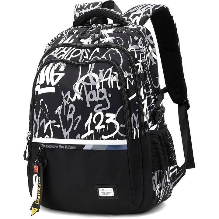 Rucsac scolar, model elegant, capacitate mare, impermeabil, 33x20x49cm, negru