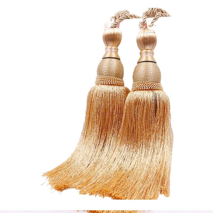 Függöny /drapéria dekorációs kiegészítők, 2 darabos szett, arany sárga, 75cm, elegáns design, szerszámok nélkül