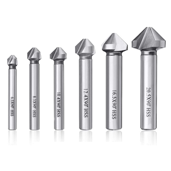 Set 6 burghie de contrasunk pentru lemn si metal, 6.3x20.5mm, din otel de inalta duritate, rezistente la rugina