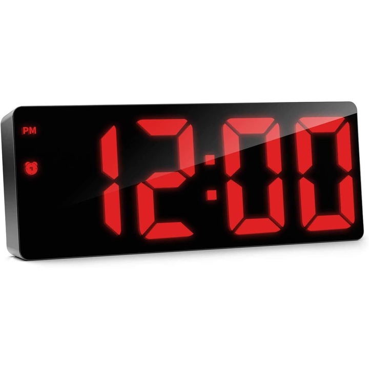 Ceas desteptator digital cu display LED mare, control prin sunet, 3 niveluri de luminozitate, negru, 16x6x2.5cm