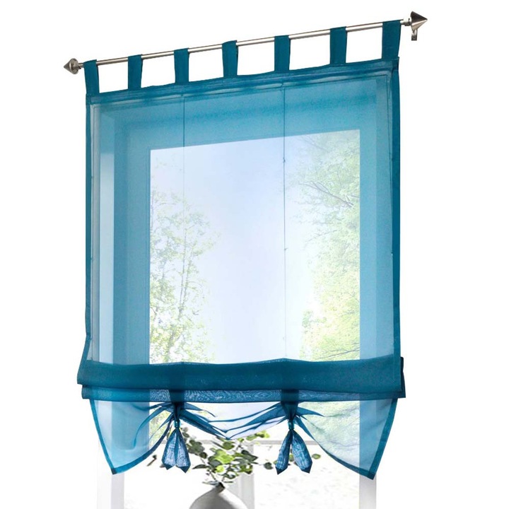 Függöny konyhába, kék, 60x155cm, sling stílusú