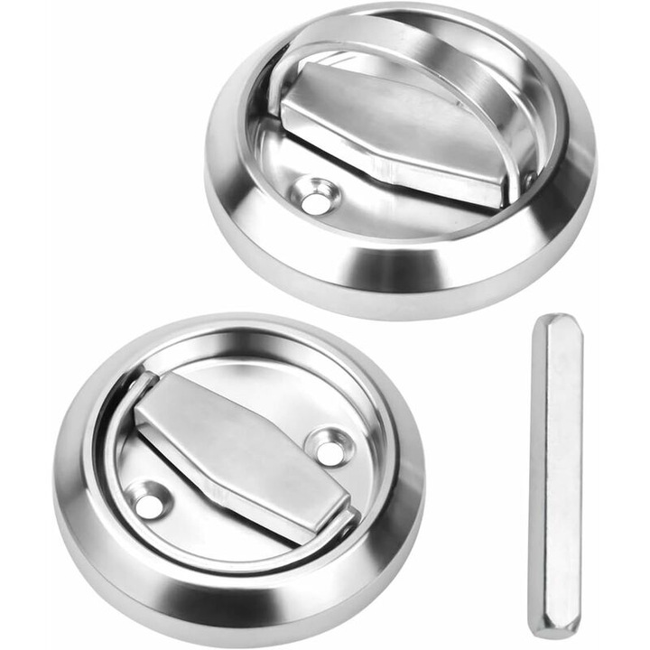 Manere de usi mobilier, inox, set 1 pereche, diametru 74mm, distanta gauri 38mm, cu incuietoare ascunsa