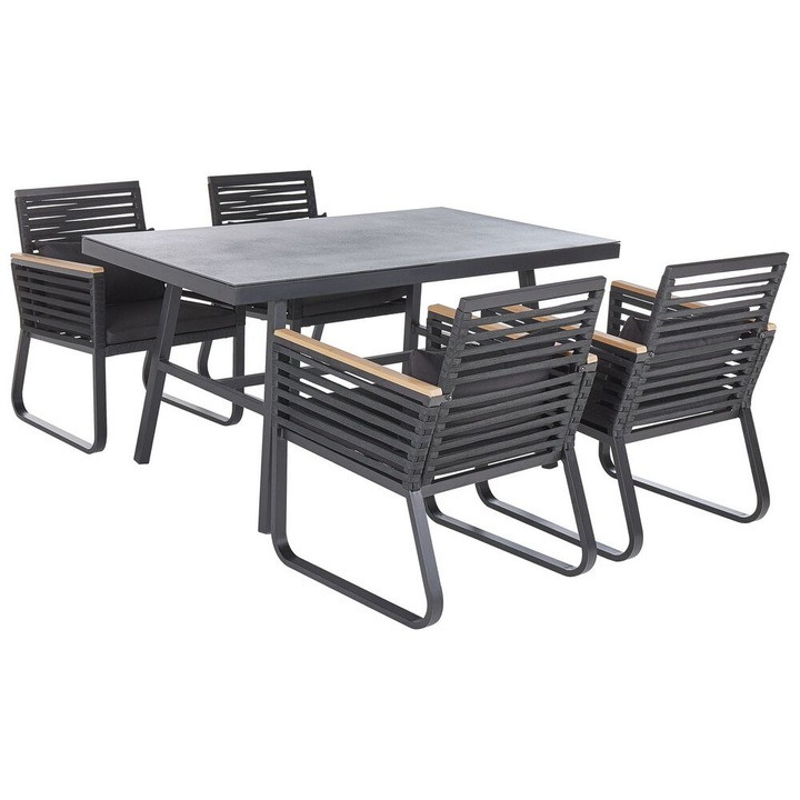 Set de mese de gradina cu 4 locuri din metal negru Canetto