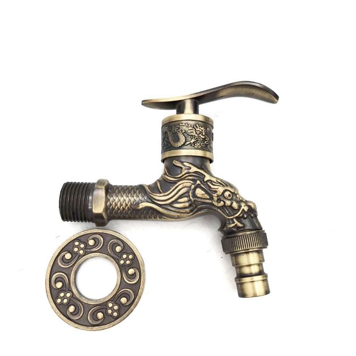 Retro fali csaptelep, sárkány design, 10x11cm, bronz, készlet 1/2" adapterrel