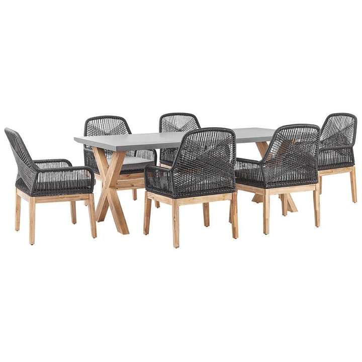 Set de mese de gradina din beton cu 6 scaune negru Olbia