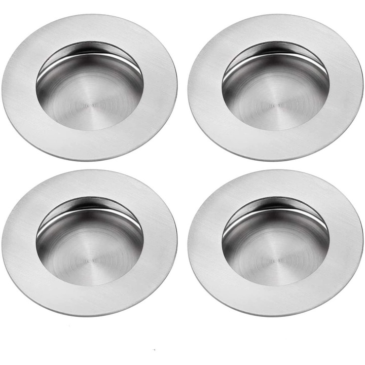 Set 4 manere rotunde din inox pentru usi de mobilier, 65mm, argintii