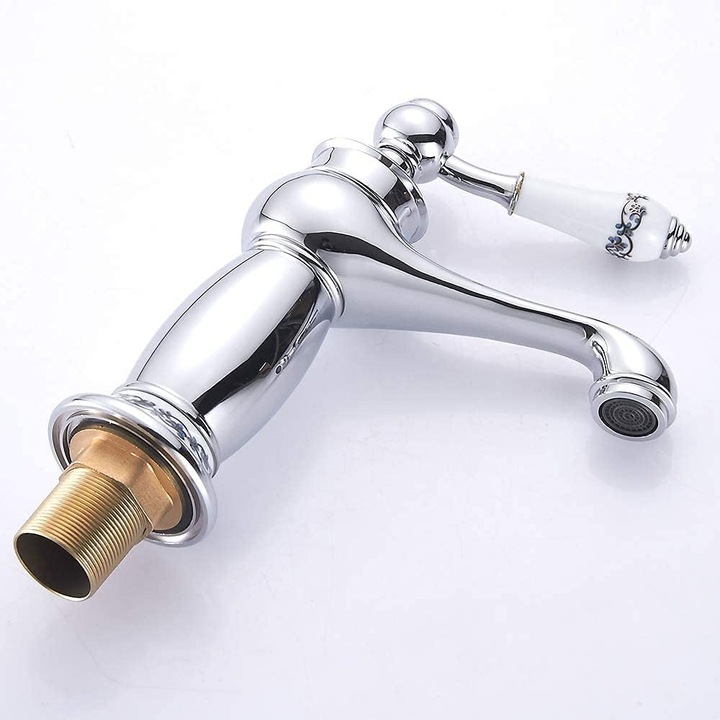 Vintage csaptelep, egykaros, sárgaréz, kerámia, mosogatóhoz, fekete/fehér