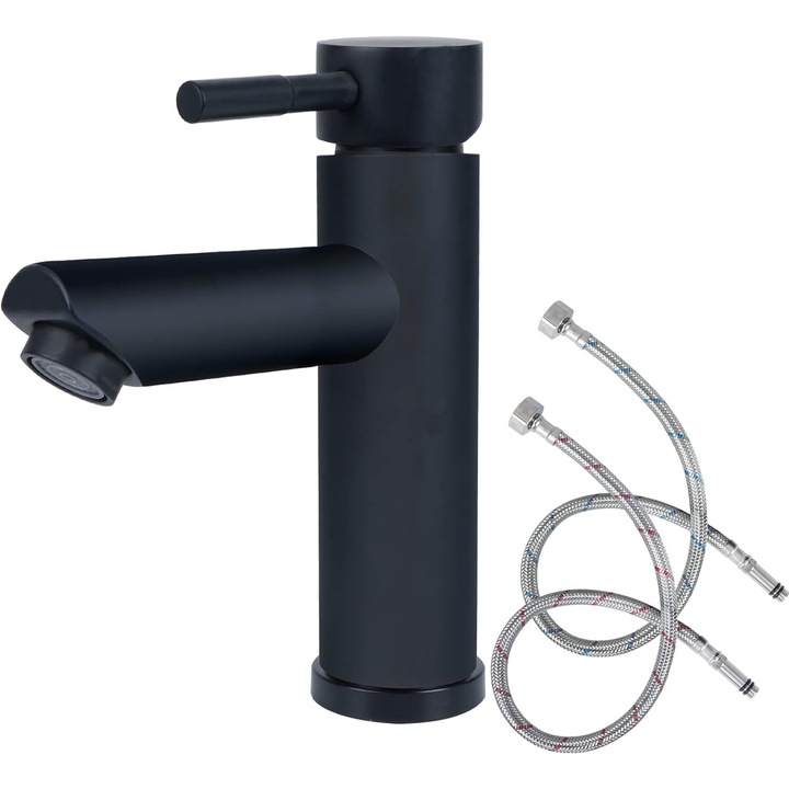 Baterie sanitara neagra din otel inoxidabil 304, design european, set complet, 8x17cm