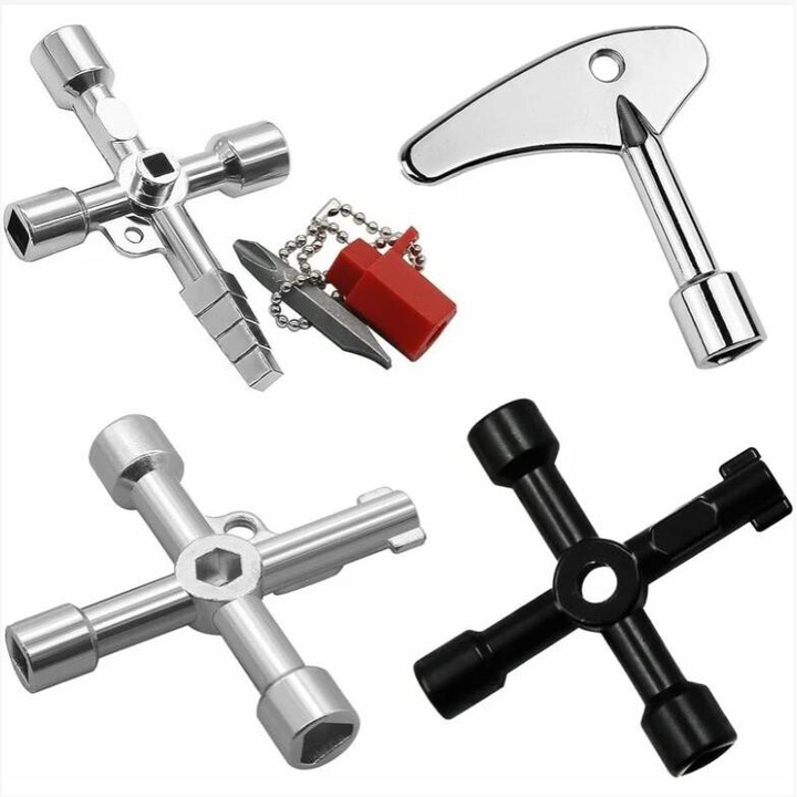 Set chei universale 4 piese, cheie triunghiulara, cheie universala, pentru contoare de apa, radiatoare, contoare de gaz, ascensoare