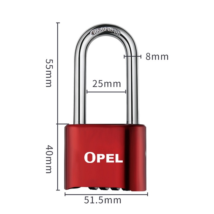 Катинар с 4 цифри, Опел, 51.5x55мм, водоустойчив, червен