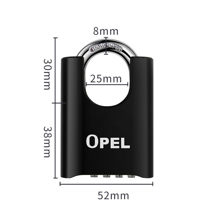 Катинар с 4-цифрен код, Опел, 52 мм, водоустойчив, здрав, черен, 8 мм, комплект