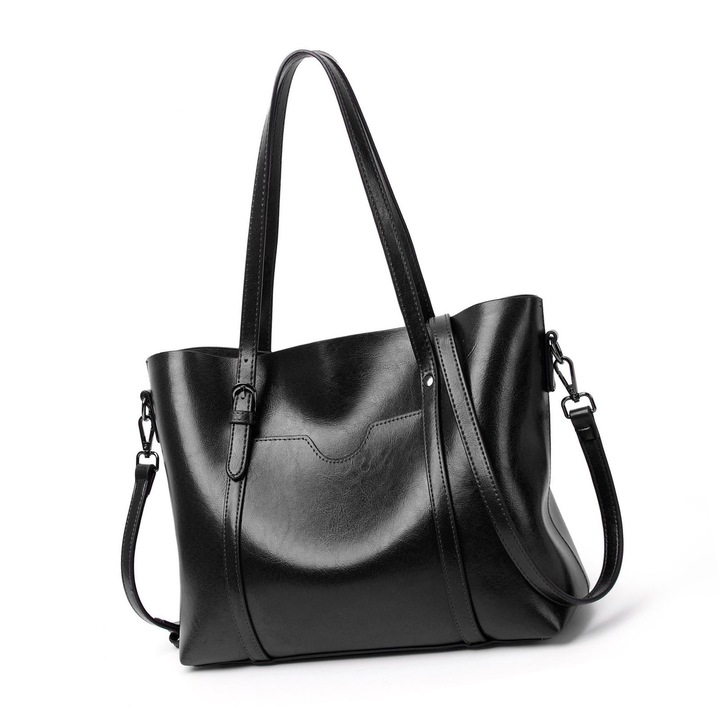 Női táska, ökológiai bőr, mérete 31x26x11cm, multifunkcionális felhasználás, fekete