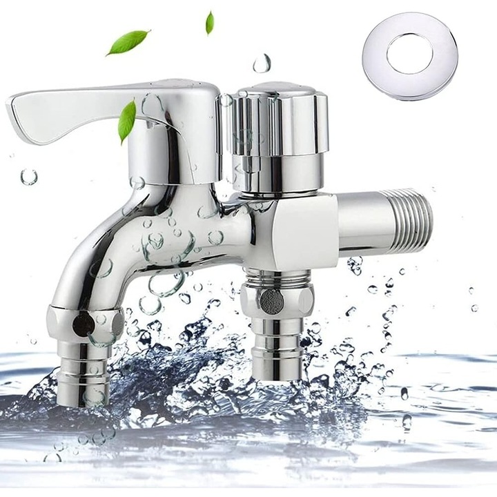 Dupla csap mosógéphez, 2 kimenettel, G1/2 menettel, háztartási és ipari használatra, 20mm