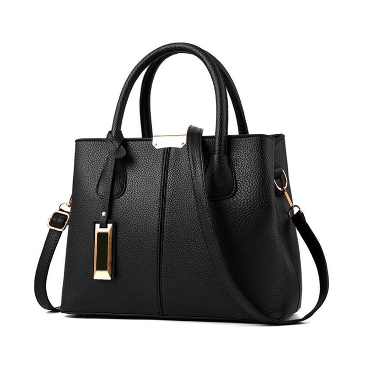 Női táska, ökológiai bőr anyag, klasszikus dizájn, nagy kapacitás, fekete, 29x22x13cm