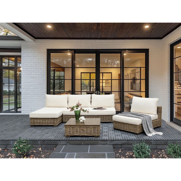 Set lounge pentru gradina cu 4 locuri Varallo Dreapta Ratan Gri