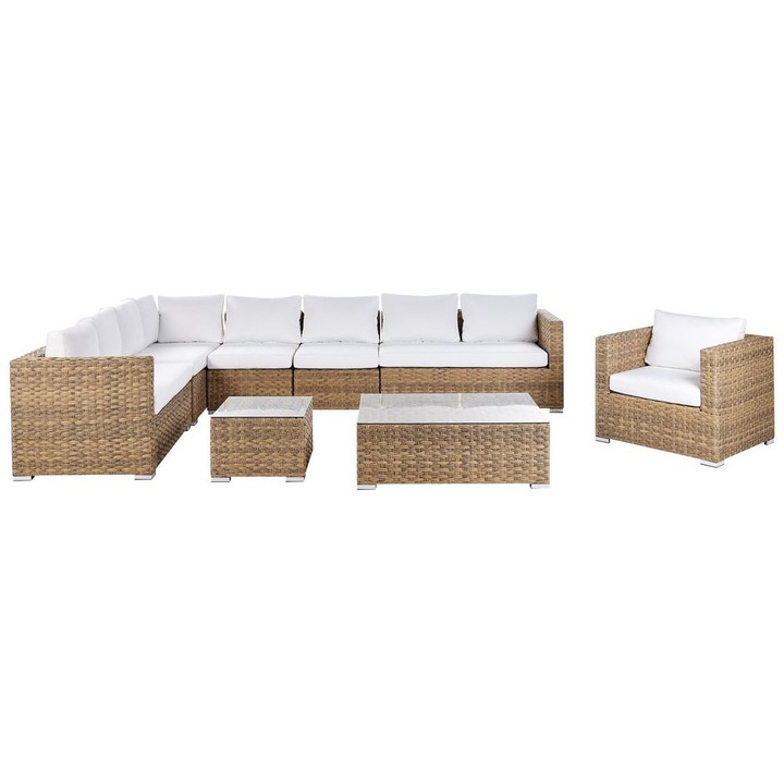 Set lounge pentru gradina cu 8 locuri Xxl Dreapta Modular Ratan sintetic Maro deschis