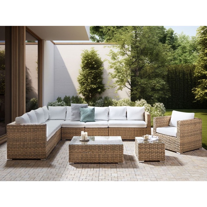 Set lounge pentru gradina cu 8 locuri Xxl Dreapta Modular Ratan sintetic Maro deschis