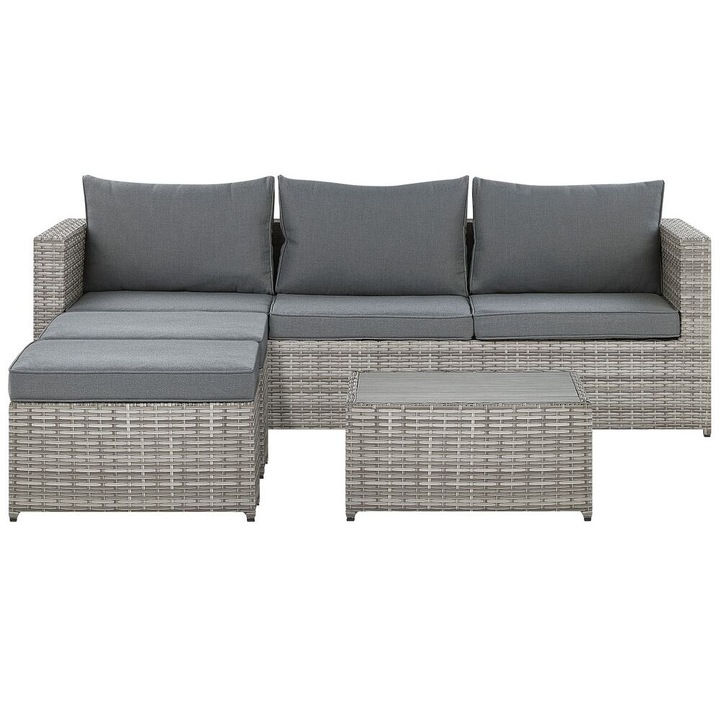 Set coltar pentru gradina cu 5 locuri Sabbia Stanga Modular Ratan sintetic Gri deschis