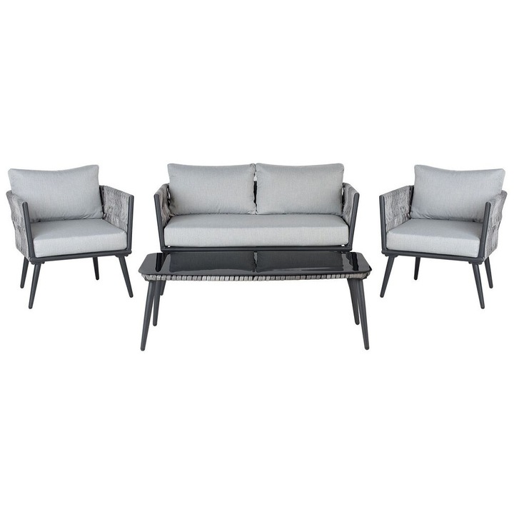 Set lounge pentru gradina cu 4 locuri Preveza Ratan sintetic Gri