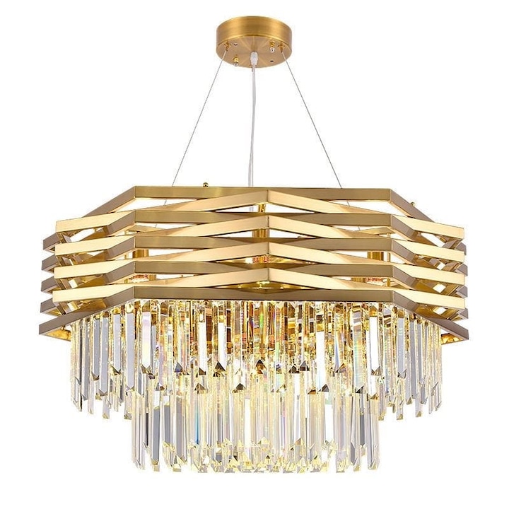 Lustra moderna Simig Lighting 80cm, metal auriu, sticla transparenta, 12xE14
