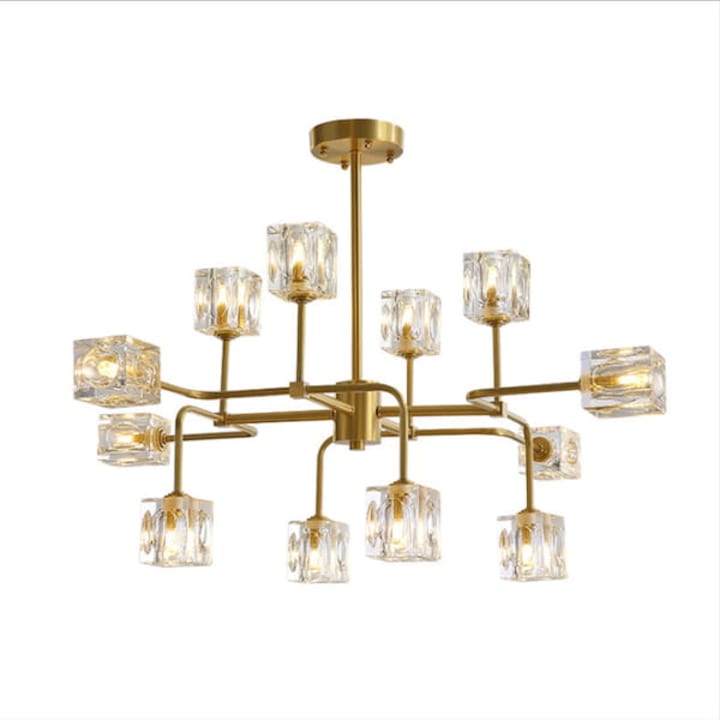 Candelabru Simig Lighting Cubicles 12, 12 brate, metal auriu, sticla transparenta, 830x650mm