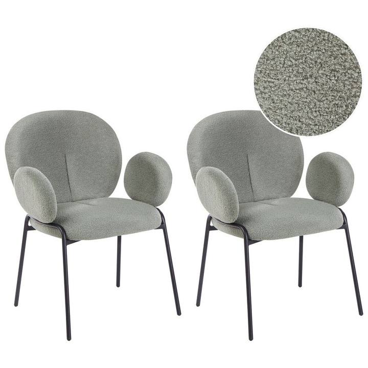 Set de 2 scaune dining Ely Boucle Verde deschis