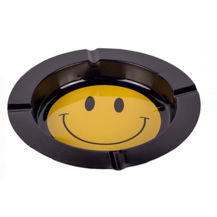 Kerek fém hamutartó Fekete Smile Yellow Ø14x2cm