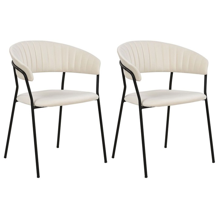 Set de 2 scaune dining Mariposa Catifea Crem
