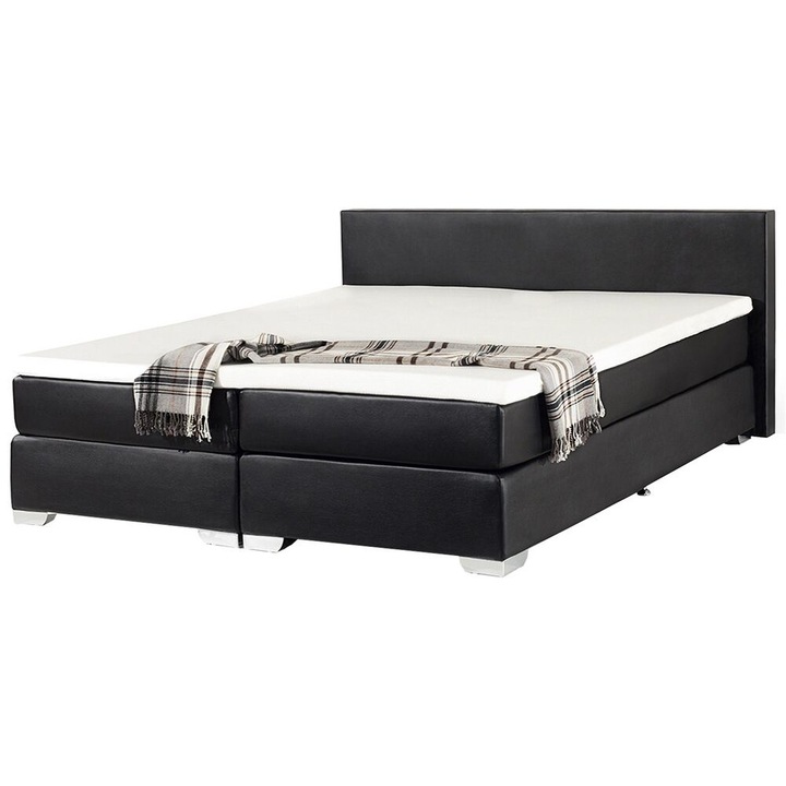 Pat boxspring Piele ecologica President 180 x 200 cm Negru