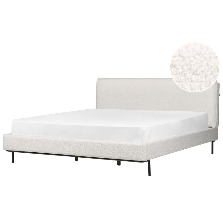 Pat cu lamele Boucle Corio 180 x 200 cm Alb-murdar