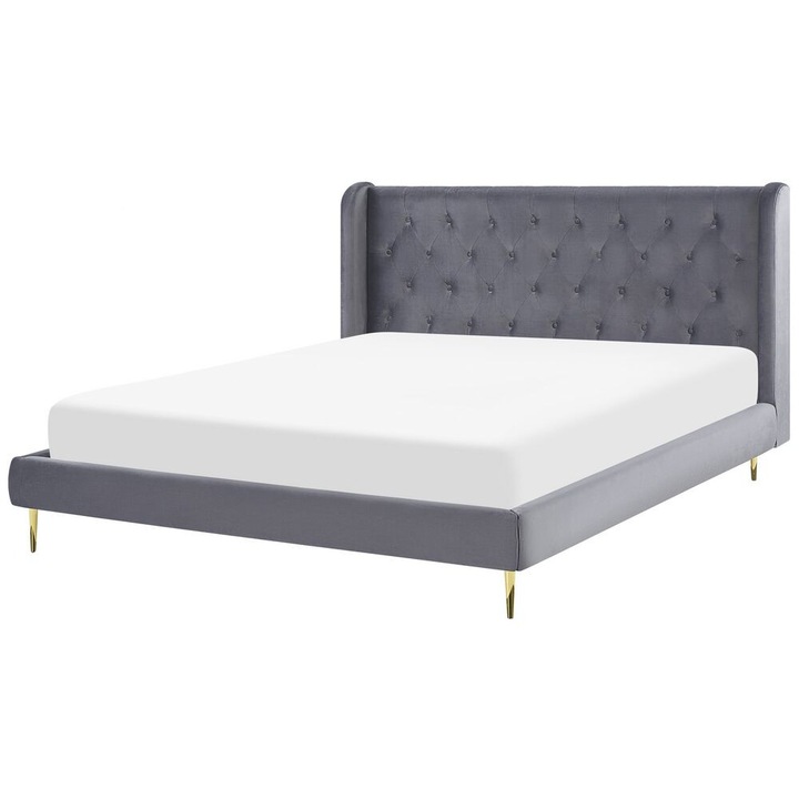 Pat cu lamele Catifea Forbach 180 x 200 cm Gri