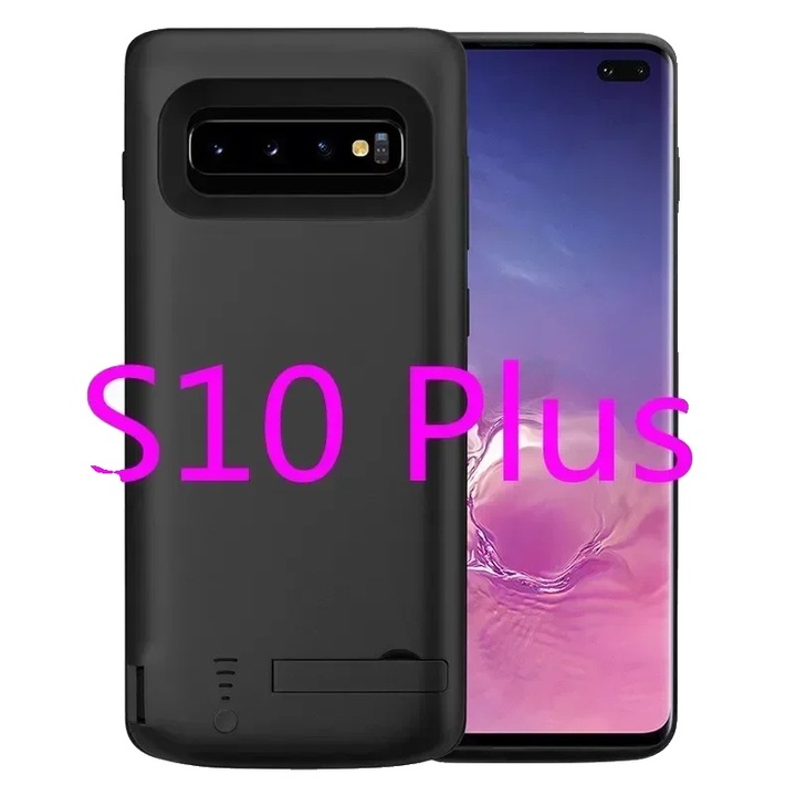 Husa de telefon cu baterie, 20000 mAh, design subtire, neagra, pentru Samsung Galaxy S10 Plus