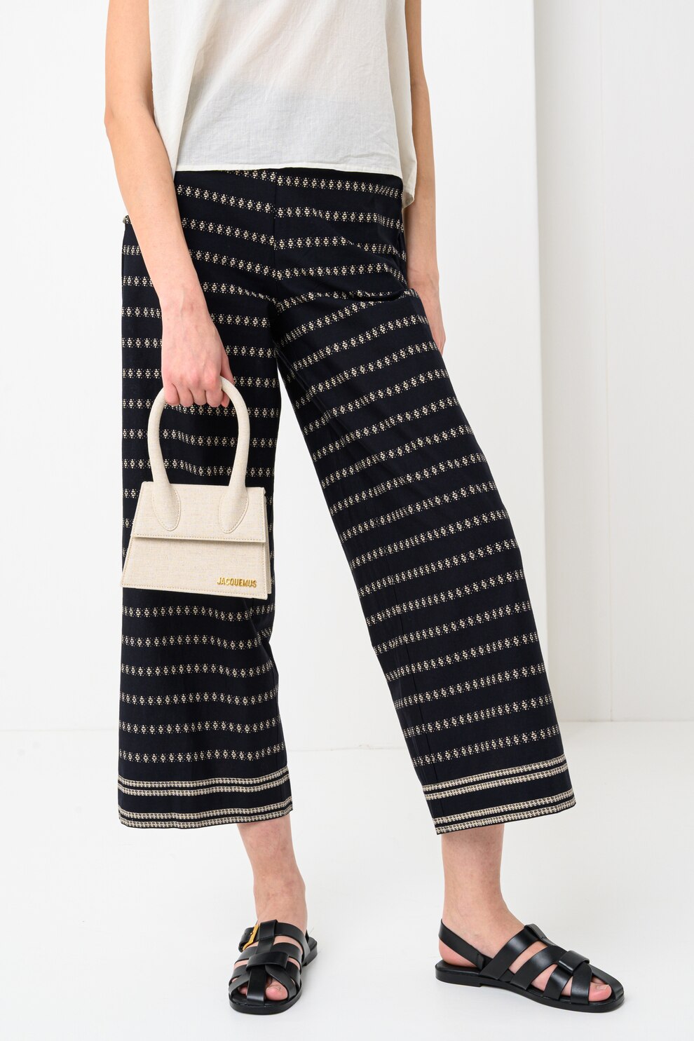 Vila, Pantaloni crop cu croiala ampla Visavila, Negru, Camel, 38