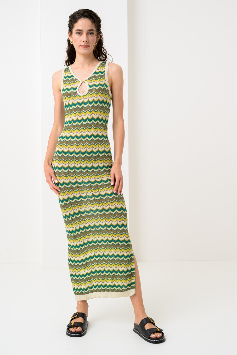 Vila, Rochie maxi cu insertii metalizate Ember, Multicolor, S