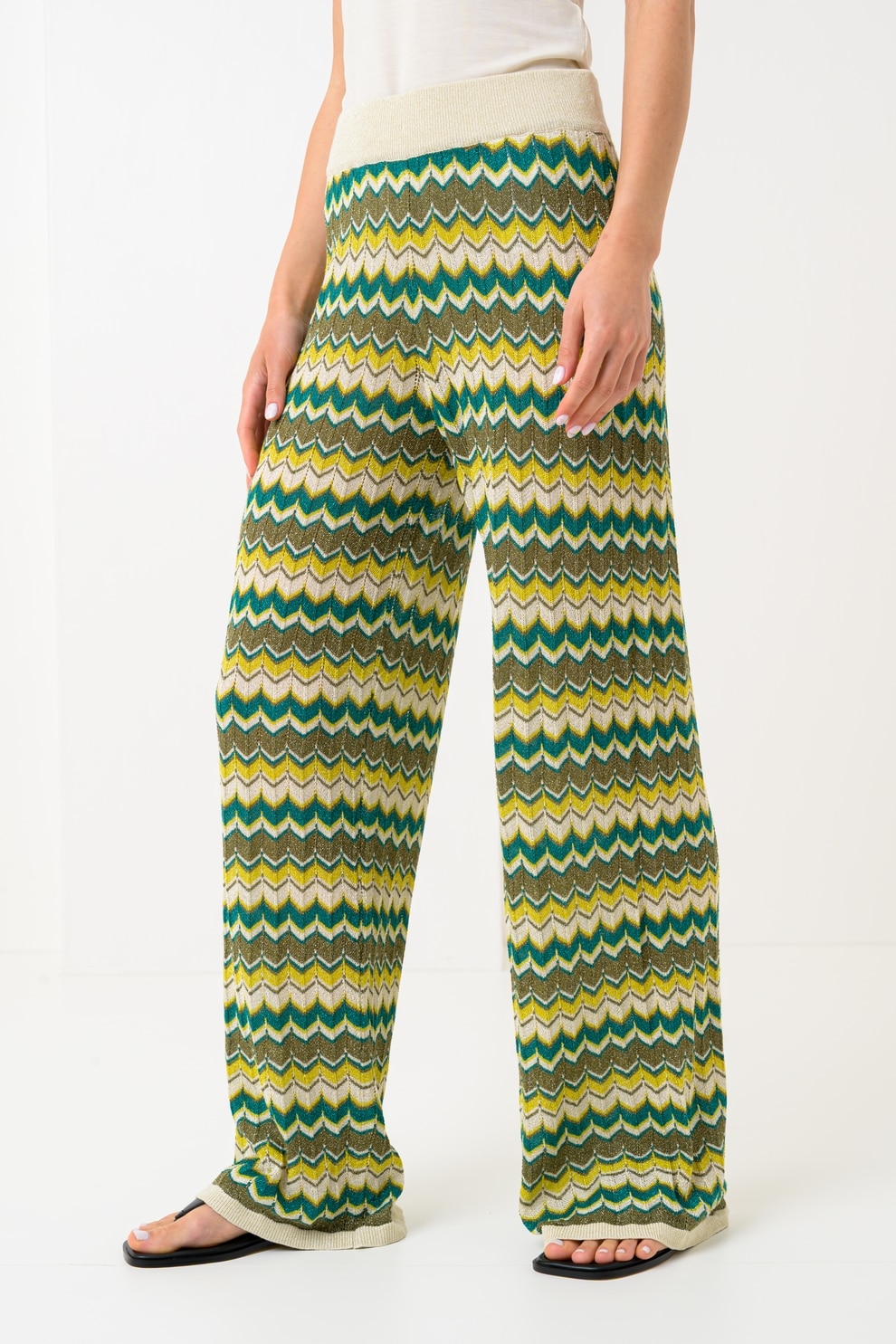 Vila, Pantaloni palazzo tricotat fin Ember, Multicolor, M