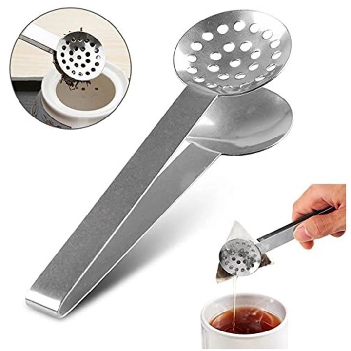 Accesorii ceai, ZYBLSSBB, cleste si presa pentru pliculete, inox, multicolor
