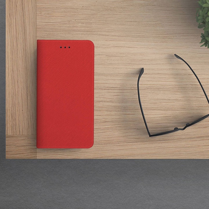 Калъф тип тефтер, съвместим с Xiaomi Redmi 15C 4G/5G, G-Tech Flip Book, магнитно затваряне, отделение за карти, стойка, червен
