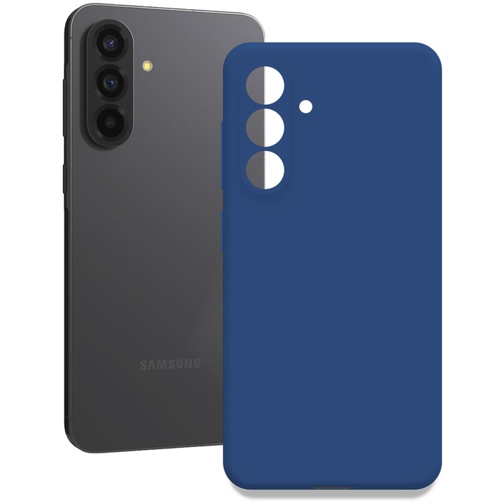 Husa pentru Samsung Galaxy A56 5G, Color Shield, Interior de catifea, Suprafata aderenta, Protectie antisoc, Margini ridicate, Regular Fit, Silicon, Albastru inchis