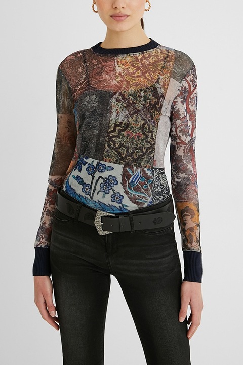 Bluza stratificata cu stratul superior din tul semitransparent Vilanova, Multicolor, XL