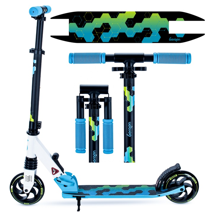 Детска тротинетка Bergen SONIC, лека, сгъваема, с амортисьор, колела 145 мм, синя/зелена