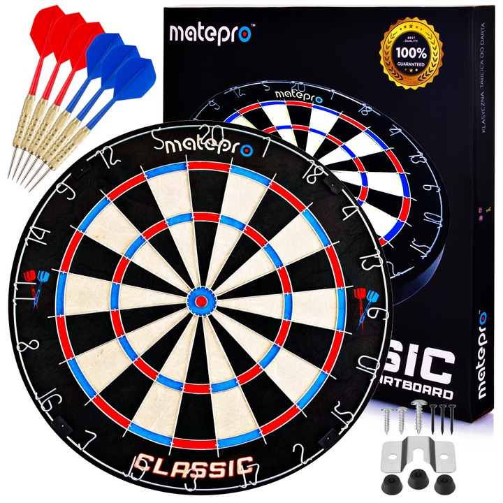 MatePro CLASSIC professzionális darts készlet, 45,5 cm, szizál, 6 fém nyíl, kék