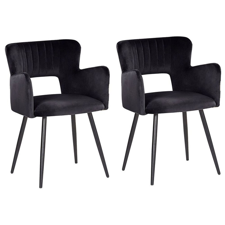 Set de 2 scaune dining Sanilac Catifea Negru