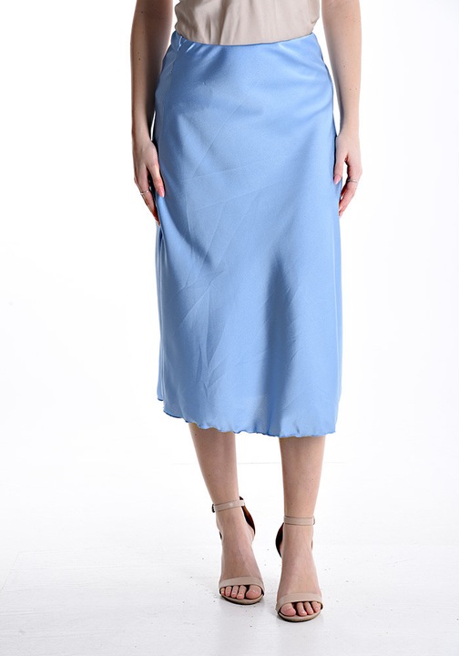 Fusta midi din satin cu elastic diferite culori, Albastru deschis, One Size