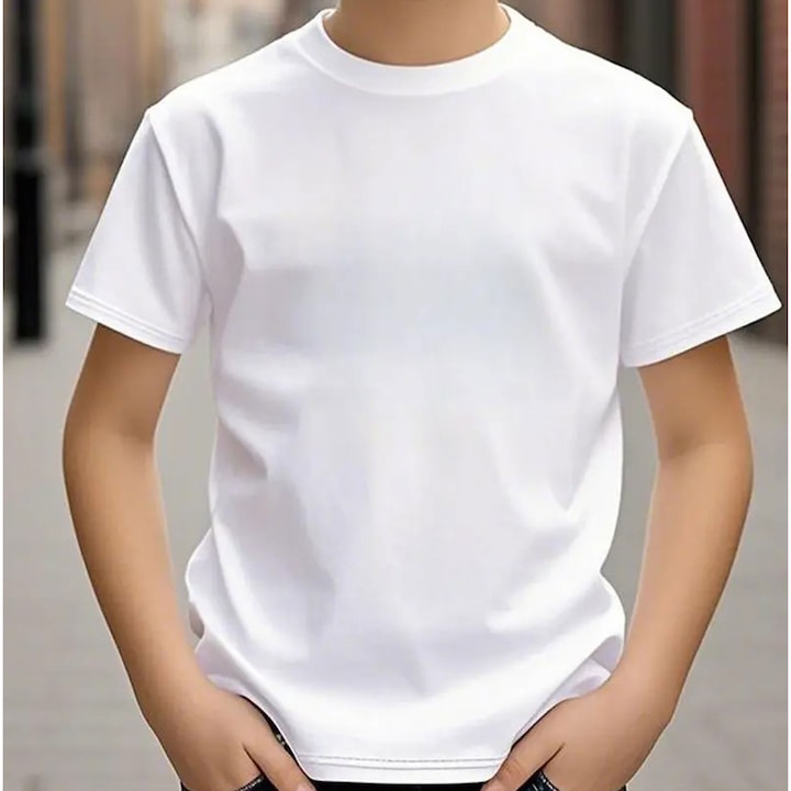 Tricou Copii simplu, potrivit pentru scoala, uniforma scolara, decolteu la baza gatului, bumbac 100 %, Alb