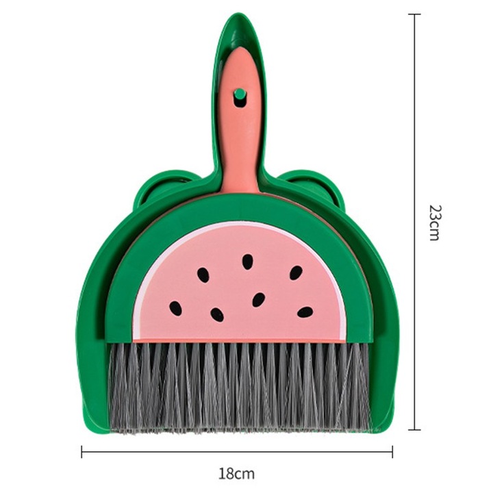 Set Mini Matura si Faras, Flippy, LITTLE CLEANER, Uz Casnic, pentru Birou, Bucatarie, Casa, Model Pepene Verde, 23 x 18 cm Roz-Verde