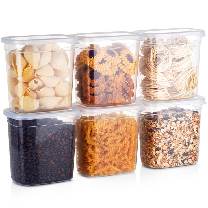 Tartálykészlet ömlesztett termékekhez, Vilde, Fedővel, 6 db, Mosogatógéphez, Űrtartalom 1,85 L, 16,5x11x16 cm, Átlátszó